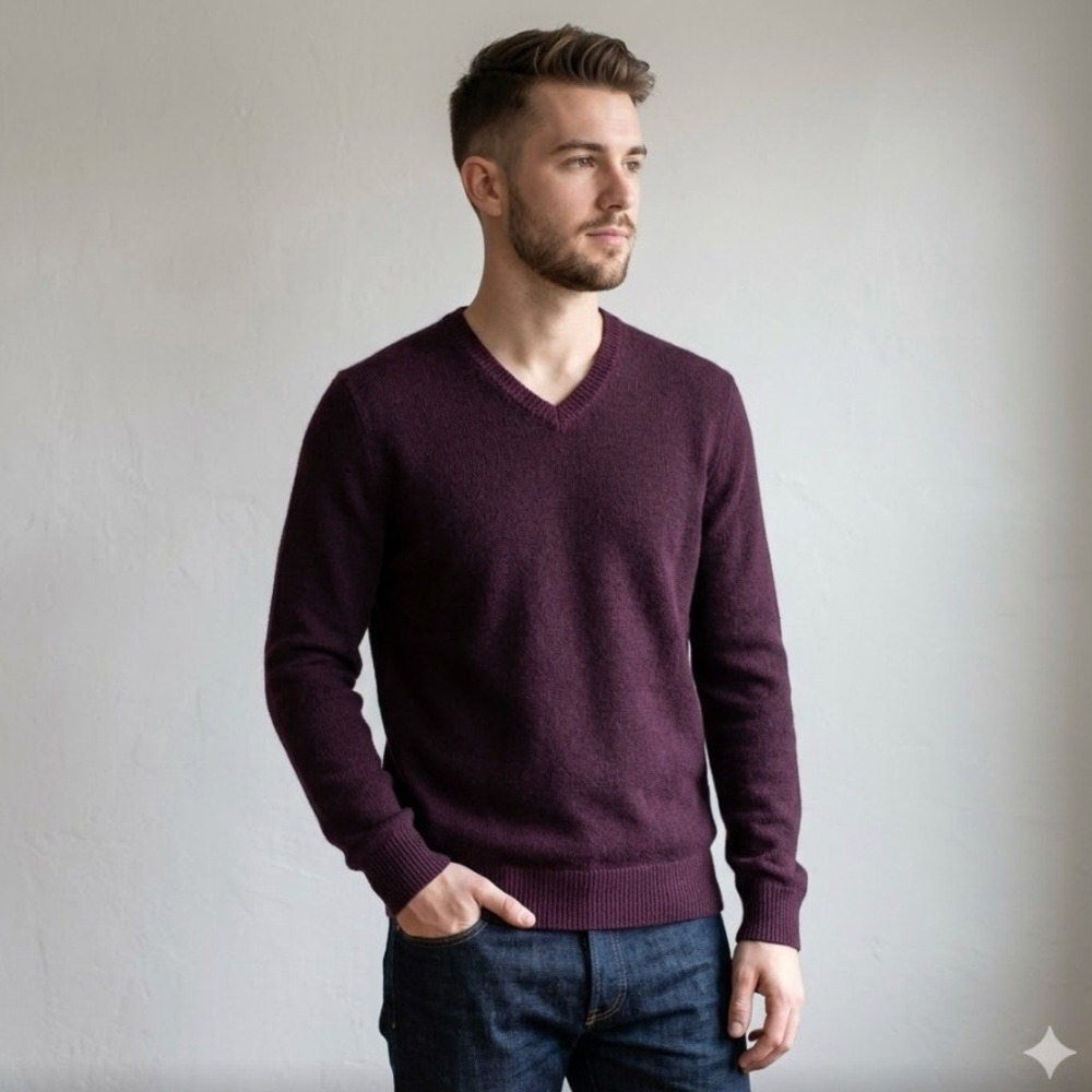 Vince Sweater Mens Medium Purple Wool Cashmere V-Neck Sweater Luxury Minimalist